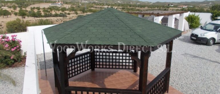 Green felt roof hexagonal gazebo